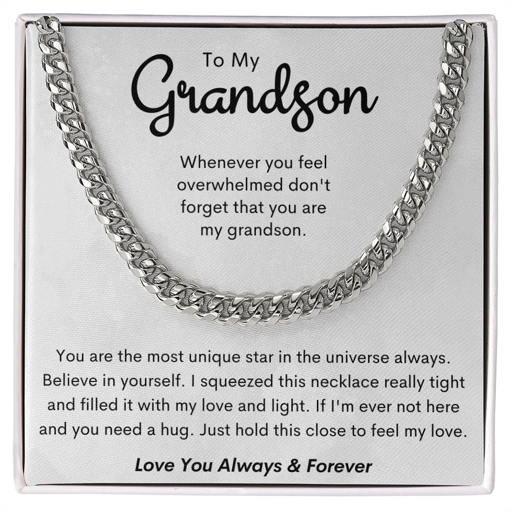 To My Grandson Love And Light Cuban Link Chain