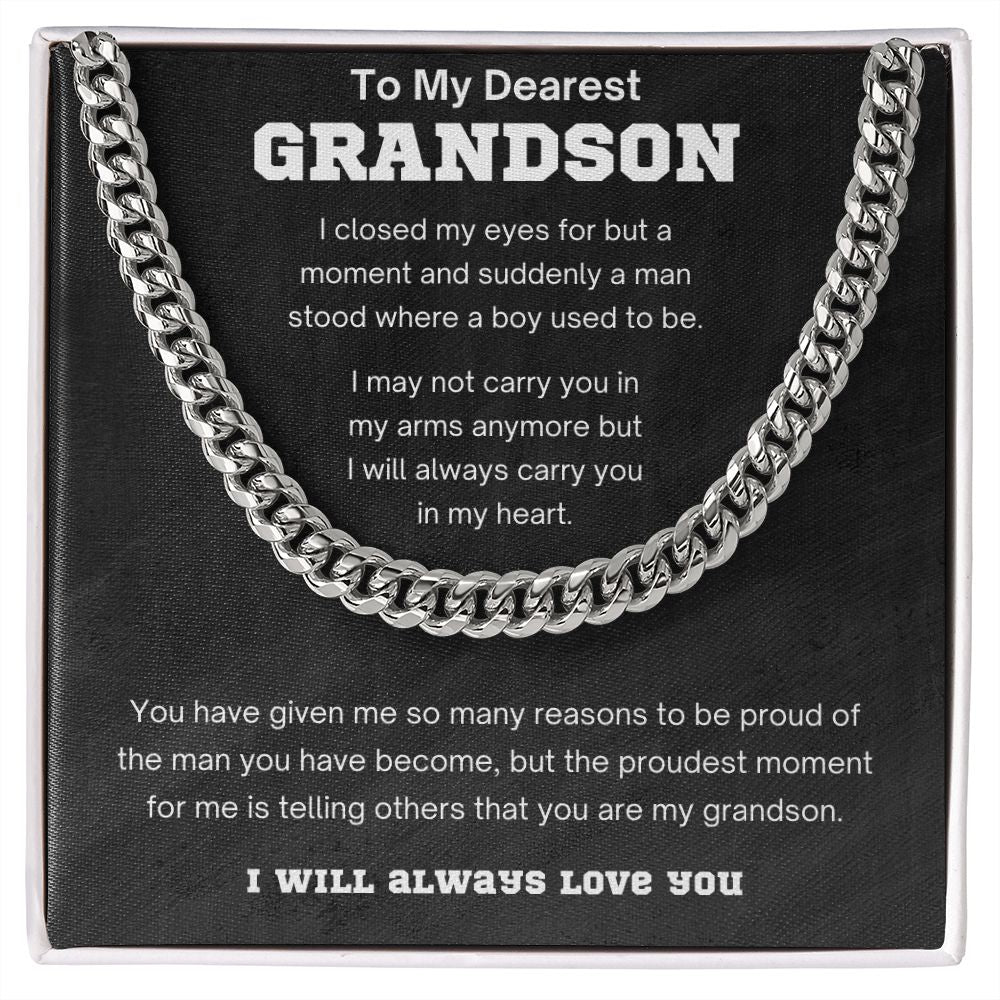 To My Dearest Grandson In My Heart Cuban Link Chain