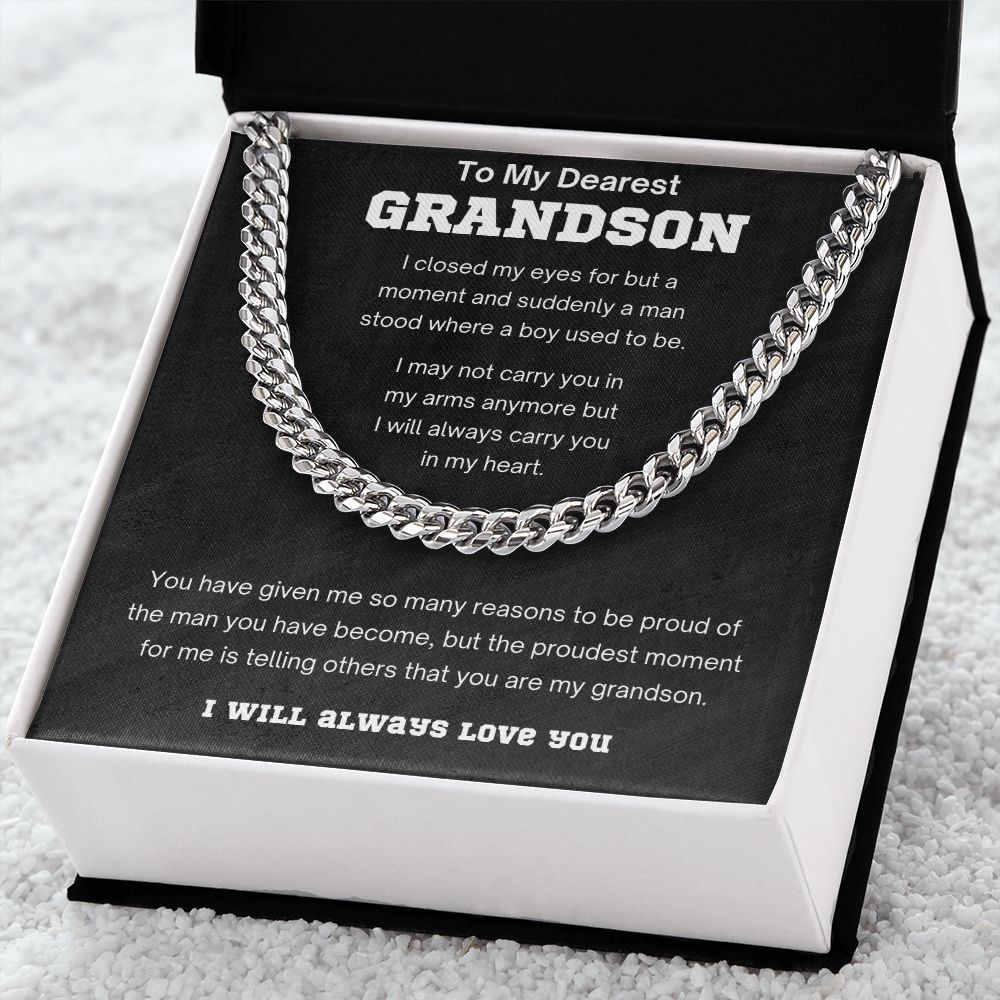 To My Dearest Grandson In My Heart Cuban Link Chain