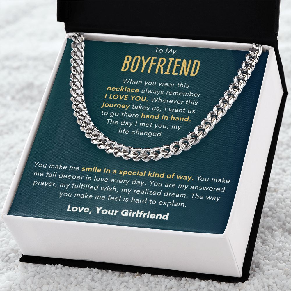 To My Boyfriend Hand In Hand Cuban Link Chain