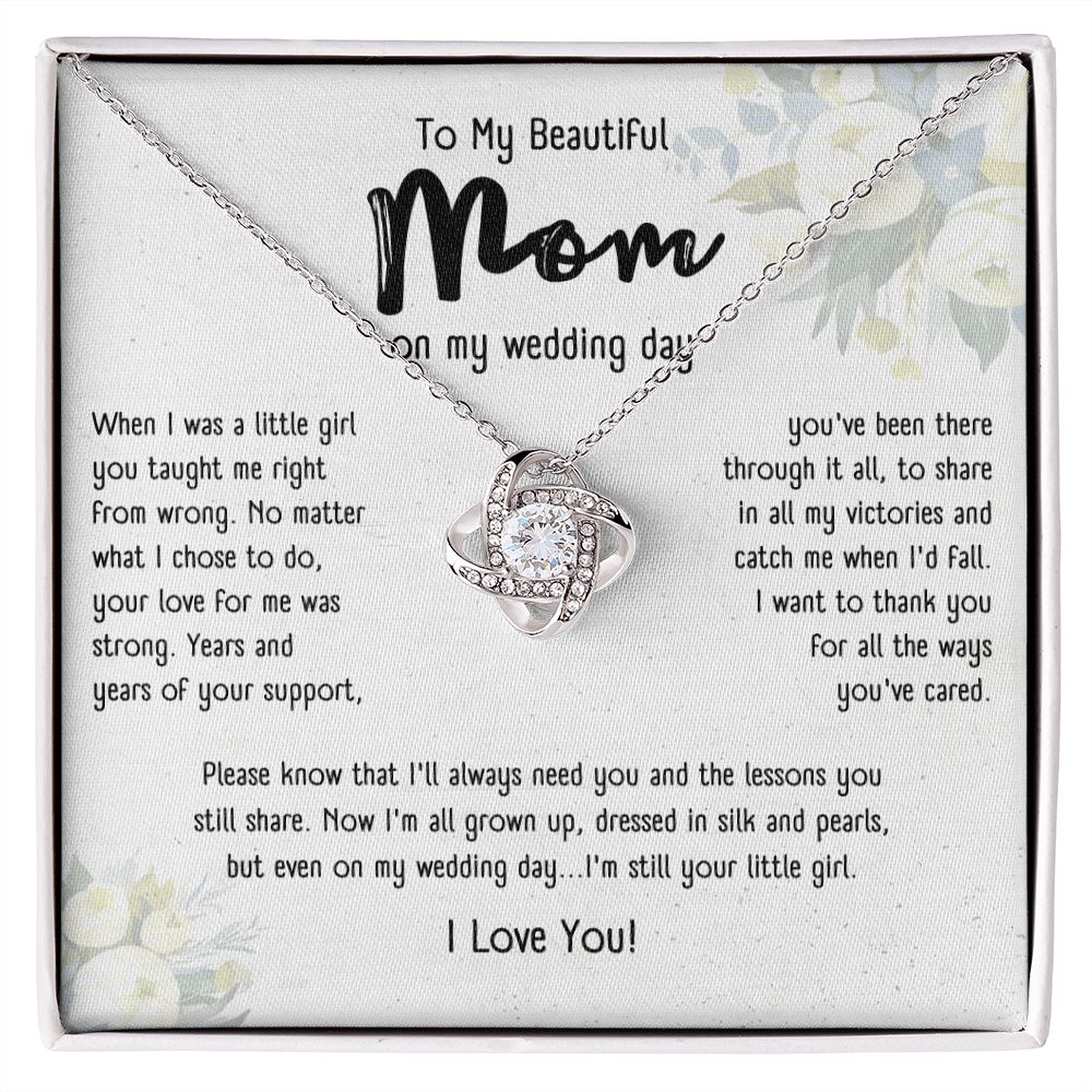 To My Mom on My Wedding Day Necklace From Bride, Mother of the Bride Gift From Daughter, Mother of the Bride Necklace From Bride, Sterling Silver Love Knot Necklace For Women, Jewelry Gifts for Her