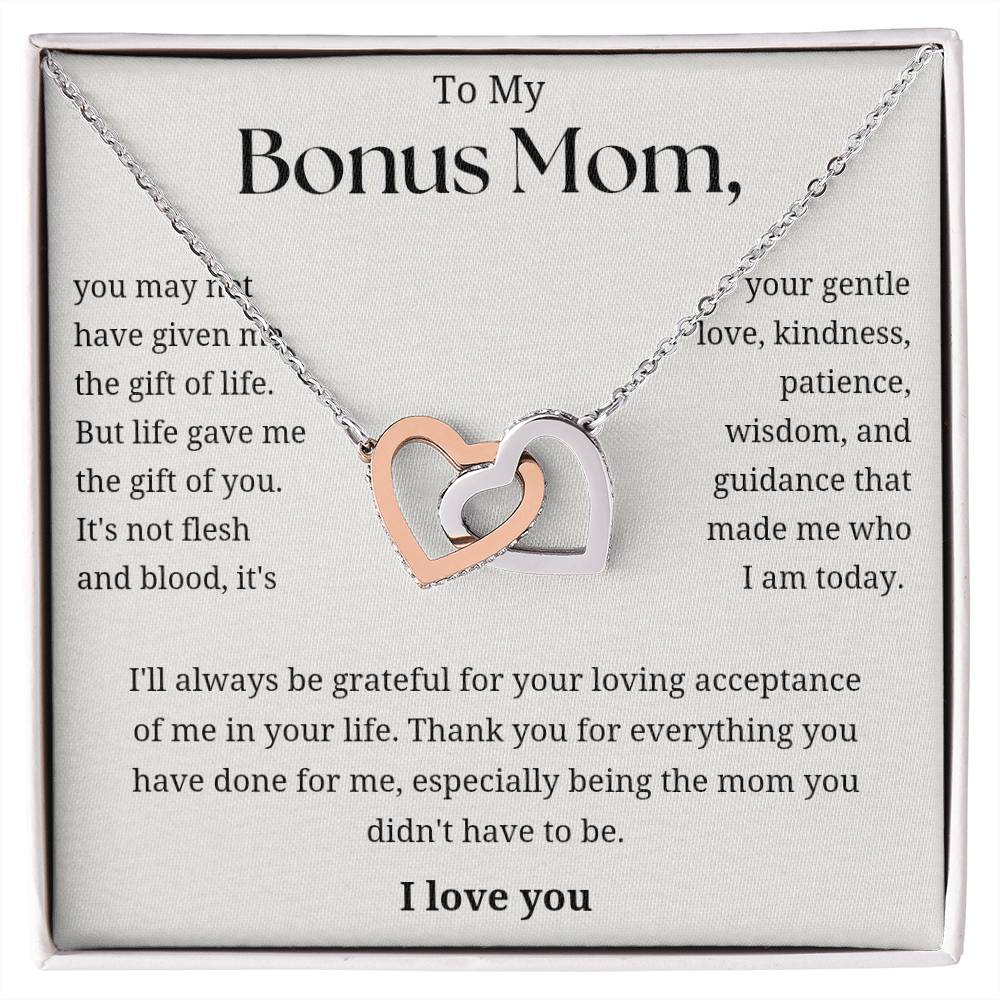 To My Bonus Mom - Gentle Love Interlocking Hearts