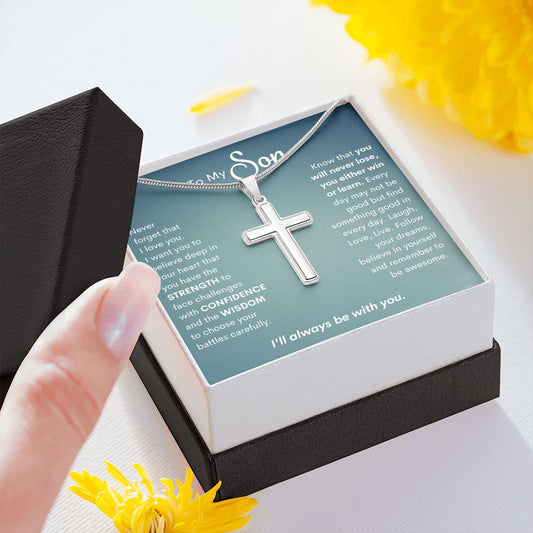 To My Son Wisdom Stainless Cross Necklace