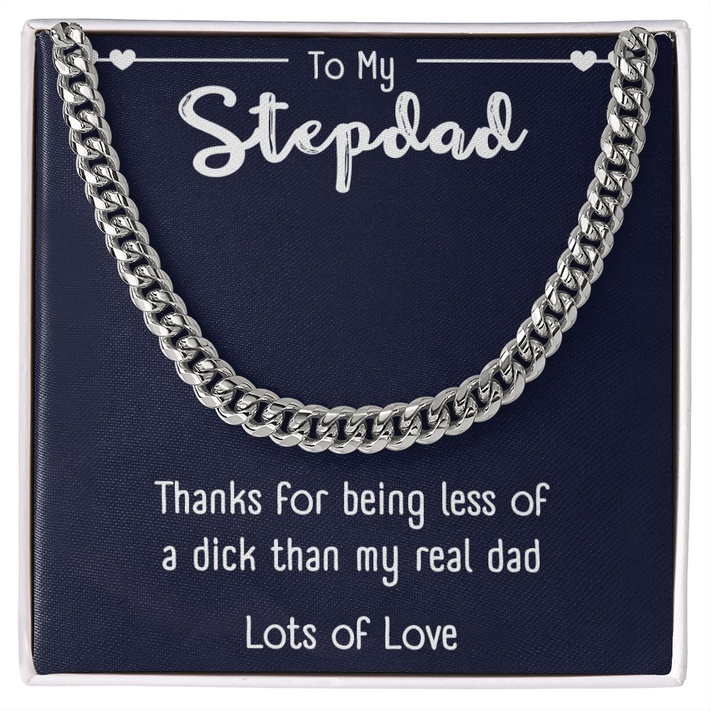 Step Dad Necklace, Loving Gifts For Stepped Up Dad Men, To My Stepdad Christmas Birthday Wedding Valentines Fathers Day Gift From Bonus Daughter Son,Jewelry Pendant Box & Message Card,Cuban Link Chain