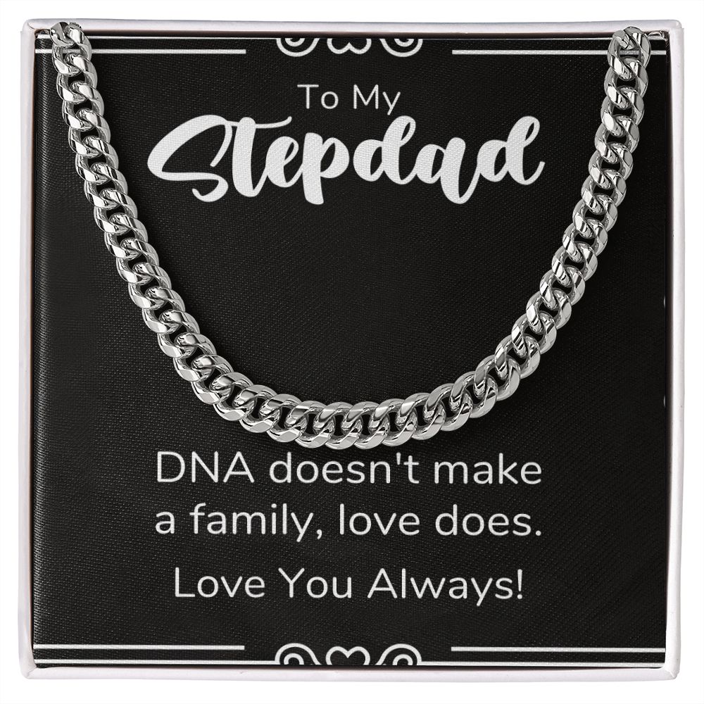 Step Dad Necklace, To My Stepdad Gifts For Stepped Up Dad, Christmas Birthday Wedding Valentines Fathers Day Gift From Bonus Daughter Son, Jewelry Pendant Box and Message Card, Cuban Link Chain