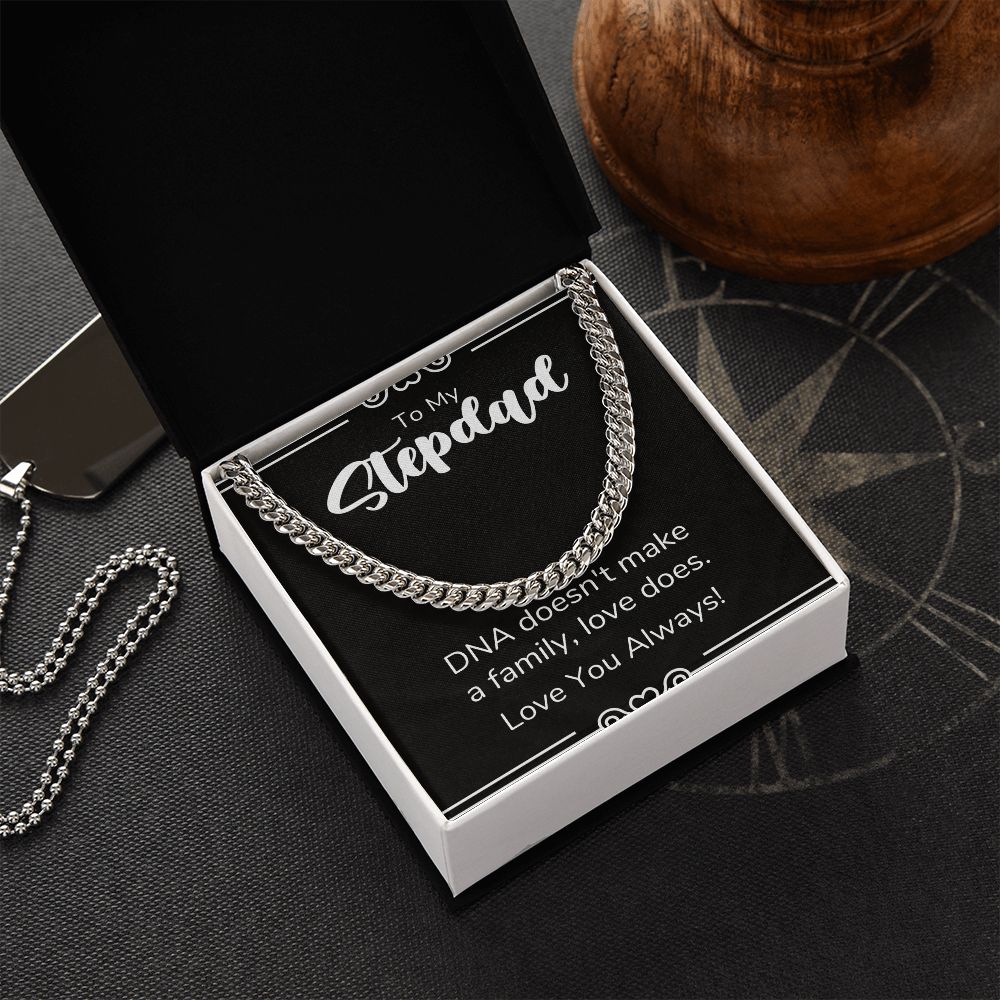 Step Dad Necklace, To My Stepdad Gifts For Stepped Up Dad, Christmas Birthday Wedding Valentines Fathers Day Gift From Bonus Daughter Son, Jewelry Pendant Box and Message Card, Cuban Link Chain