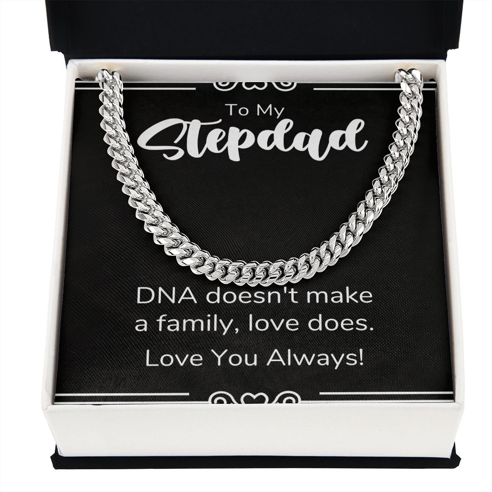 Step Dad Necklace, To My Stepdad Gifts For Stepped Up Dad, Christmas Birthday Wedding Valentines Fathers Day Gift From Bonus Daughter Son, Jewelry Pendant Box and Message Card, Cuban Link Chain