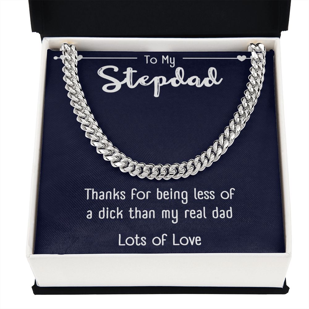 Step Dad Necklace, Loving Gifts For Stepped Up Dad Men, To My Stepdad Christmas Birthday Wedding Valentines Fathers Day Gift From Bonus Daughter Son,Jewelry Pendant Box & Message Card,Cuban Link Chain