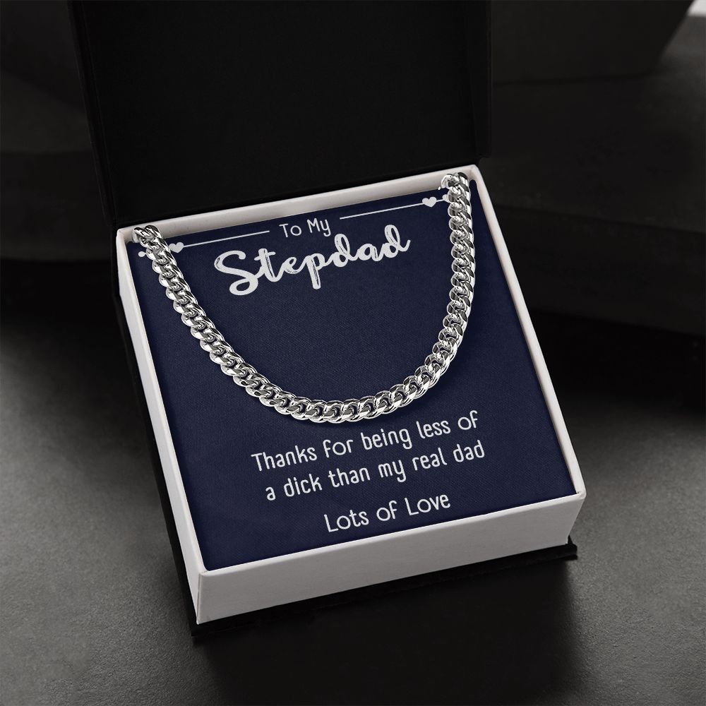 Step Dad Necklace, Loving Gifts For Stepped Up Dad Men, To My Stepdad Christmas Birthday Wedding Valentines Fathers Day Gift From Bonus Daughter Son,Jewelry Pendant Box & Message Card,Cuban Link Chain