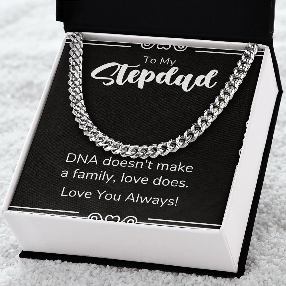 Step Dad Necklace, To My Stepdad Gifts For Stepped Up Dad, Christmas Birthday Wedding Valentines Fathers Day Gift From Bonus Daughter Son, Jewelry Pendant Box and Message Card, Cuban Link Chain