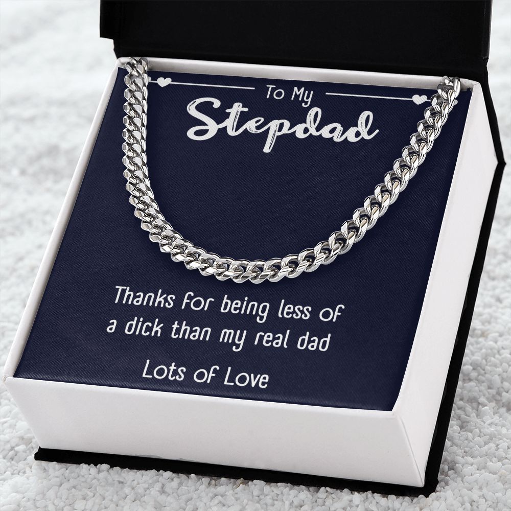 Step Dad Necklace, Loving Gifts For Stepped Up Dad Men, To My Stepdad Christmas Birthday Wedding Valentines Fathers Day Gift From Bonus Daughter Son,Jewelry Pendant Box & Message Card,Cuban Link Chain