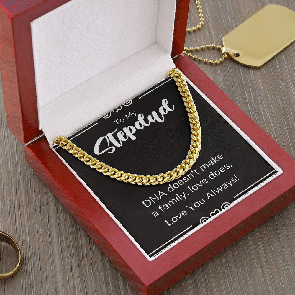 Step Dad Necklace, To My Stepdad Gifts For Stepped Up Dad, Christmas Birthday Wedding Valentines Fathers Day Gift From Bonus Daughter Son, Jewelry Pendant Box and Message Card, Cuban Link Chain