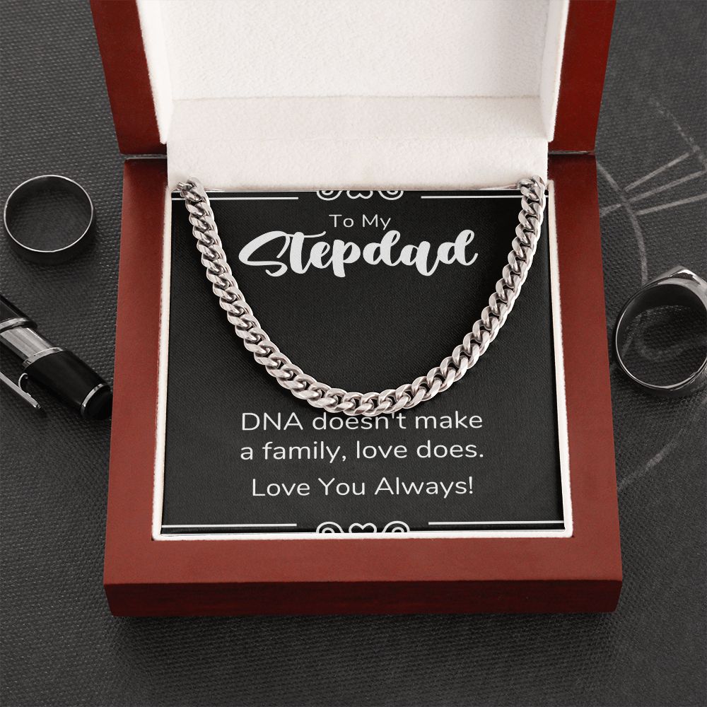 Step Dad Necklace, To My Stepdad Gifts For Stepped Up Dad, Christmas Birthday Wedding Valentines Fathers Day Gift From Bonus Daughter Son, Jewelry Pendant Box and Message Card, Cuban Link Chain