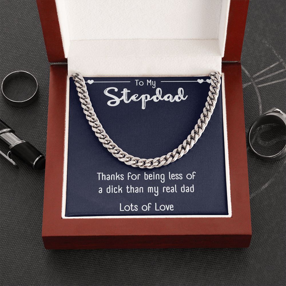 Step Dad Necklace, Loving Gifts For Stepped Up Dad Men, To My Stepdad Christmas Birthday Wedding Valentines Fathers Day Gift From Bonus Daughter Son,Jewelry Pendant Box & Message Card,Cuban Link Chain