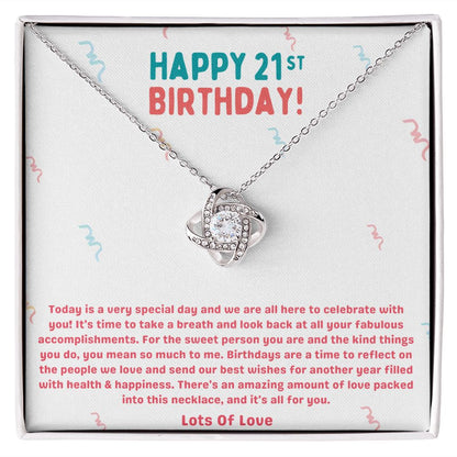 Happy 21st Birthday Special Day Love Knot Necklace