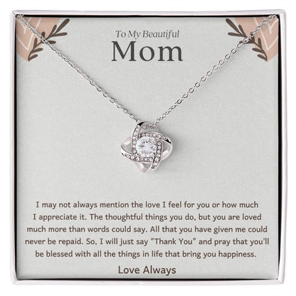 To My Mom Thank You Love Knot Necklace