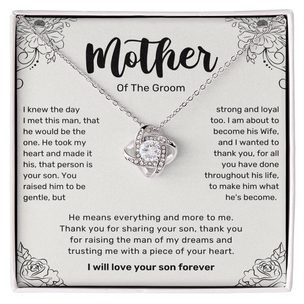 Necklace For Mother Of The Groom Gifts From Bride Bonus Mom Jewelry Gift for Women Mother in Law Sterling Silver Love Knot Necklace, Wedding Gifts For Step Mom, Mother-In-Law, Thank You Gift for Mom