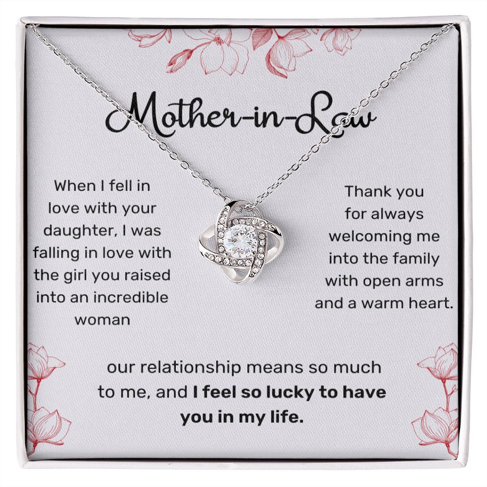 Mother In Law Necklace From Son In Law Gift, Gifts for Mom, Bonus Mom Necklace From Son, Love Knot Necklaces For Women, Groom Gifts for Her On Christmas Mothers Day Wedding Anniversary Birthday