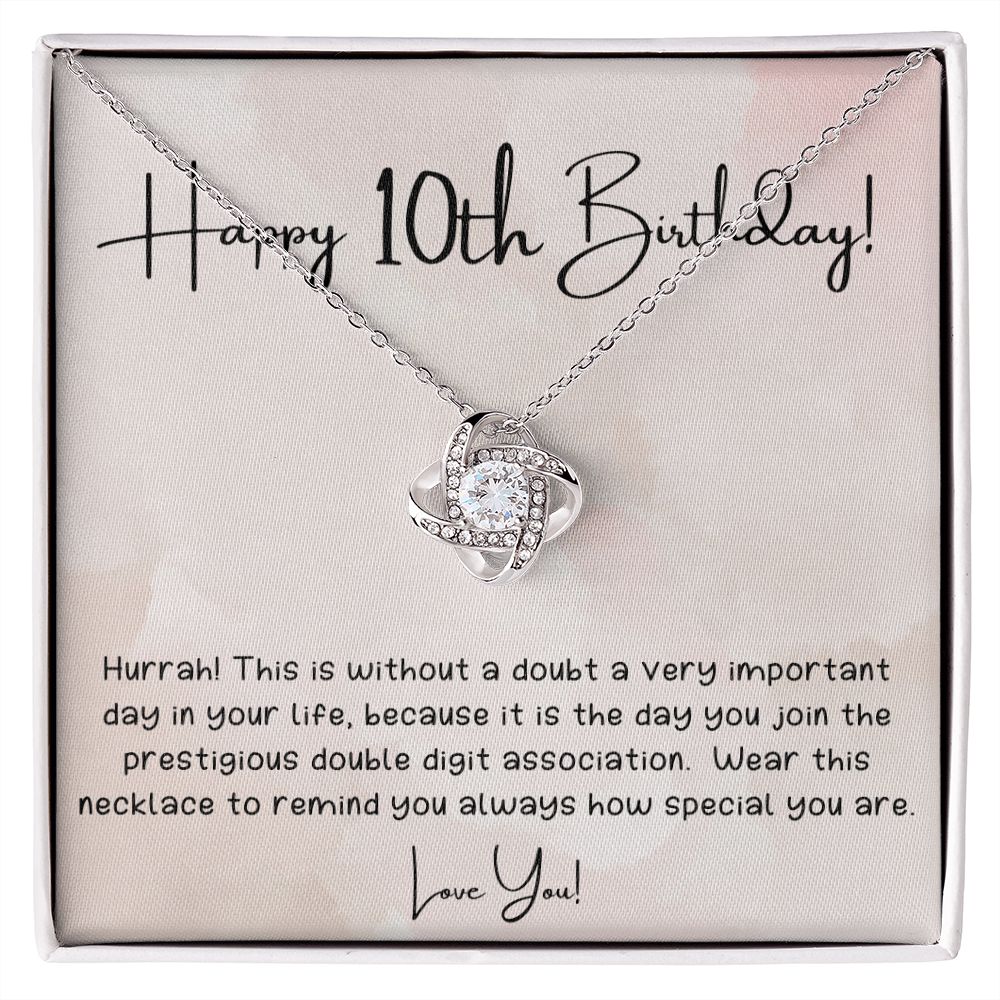 Happy Birthday Gifts For Women Girls Necklace, 10th Birthday Gifts With Meaningful Message, Birthday Gifts for Daughter, Sister, Friends, Granddaughter, Love Knot Pendant Necklace, Birthday Jewelry