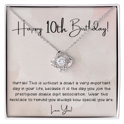 Happy Birthday Gifts For Women Girls Necklace, 10th Birthday Gifts With Meaningful Message, Birthday Gifts for Daughter, Sister, Friends, Granddaughter, Love Knot Pendant Necklace, Birthday Jewelry