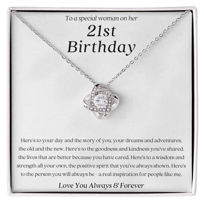 21st Birthday Strength Love Knot Necklace