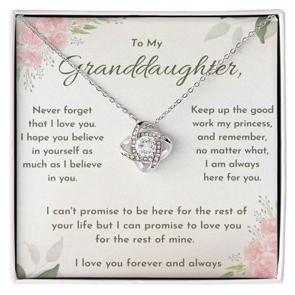 To My Granddaughter Necklace,Love Knot Necklace Pendant Jewelry from Grandma Grandmother Grandpa Grandfather Birthday Christmas Valentines Mothers Day Anniversary Graduation Gifts for Teen Girls Women