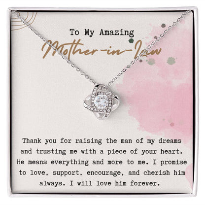 To My Mother In Law Necklace, Love Knot Necklace for Mother In Law, Mother Of The Groom, Bonus Mom, Mother Daughter, Christmas Graduation Mother's Day Wedding Birthday Gift From Daughter In Law