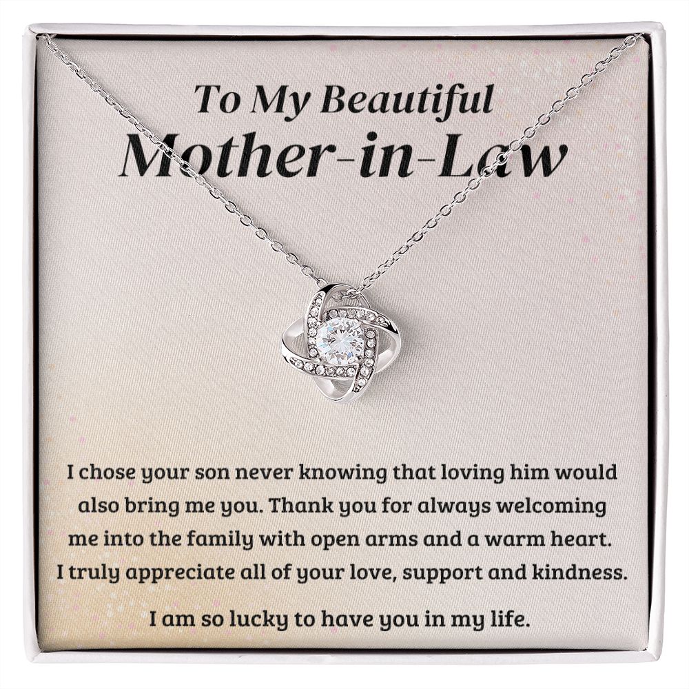 Gifts Necklaces For Women Girls, Gifts for Bonus Mom, White Gold Plated Love Knot Necklace for Mother In Law Jewelry Pendant, Christmas Graduation Mothers Day Anniversary Birthday Gifts for Women