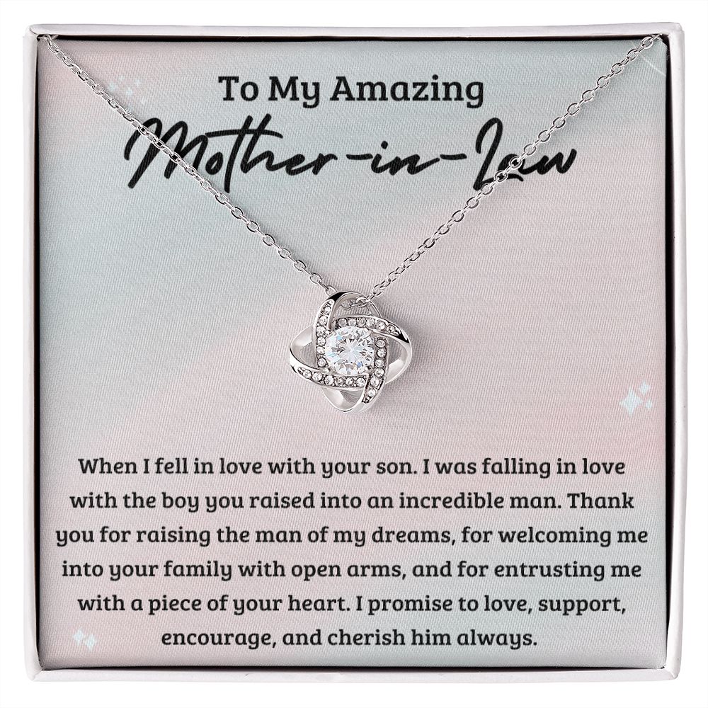 Love Knot, To My Mother-In-Law Gift From Daughter-In-Law, Mother-In-Law Necklace, White Gold Plated Jewelry Pendant Mother In Law Christmas Graduation Mothers Day Anniversary Birthday Gifts for Women