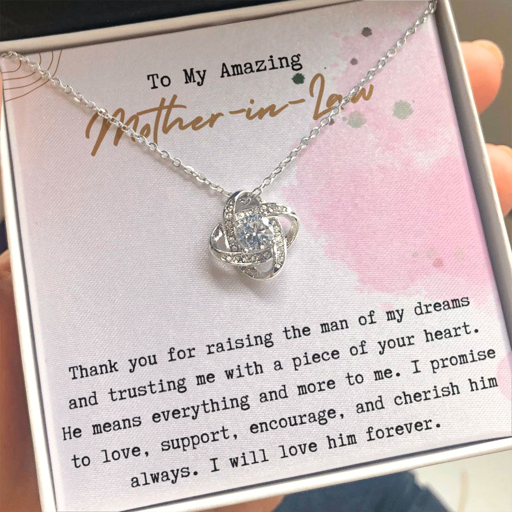 To My Mother In Law Necklace, Love Knot Necklace for Mother In Law, Mother Of The Groom, Bonus Mom, Mother Daughter, Christmas Graduation Mother's Day Wedding Birthday Gift From Daughter In Law