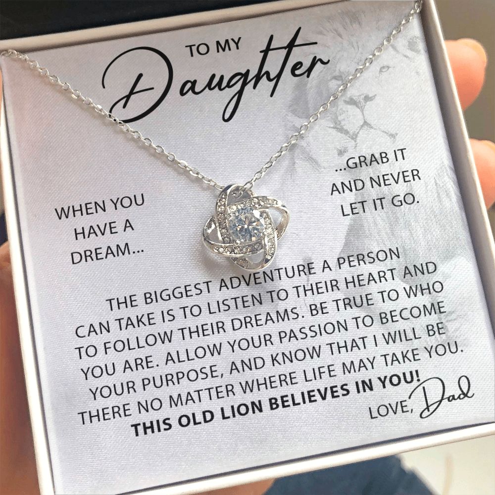 To My Daughter - Believes in You - Old Lion Love Knot Necklace