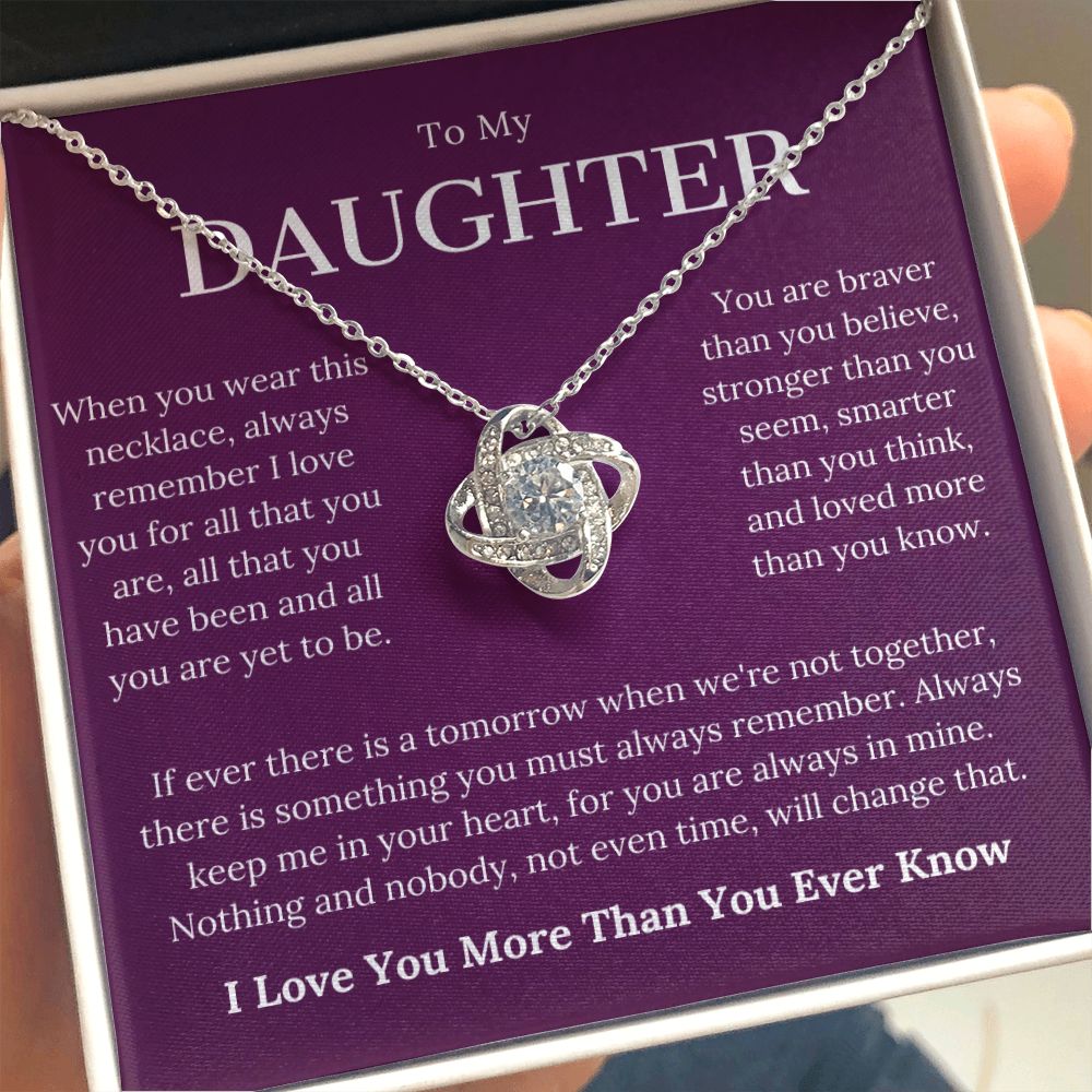 To My Daughter Gifts From Dad Mom, Birthday Gifts For Daughter From Dad Love Knot Necklace,Christmas Mothers Valentines Day Graduation Wedding Jewelry Pendant Gift For Teen Girls Women