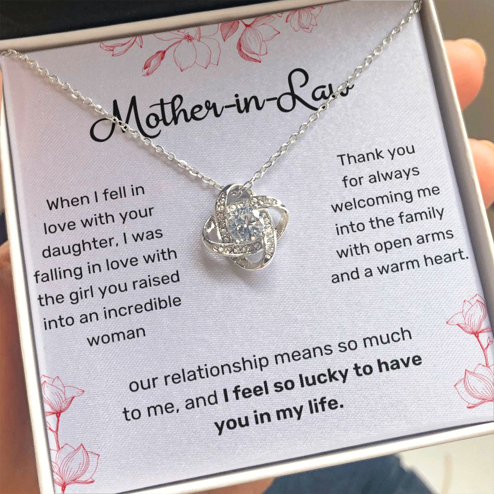 Mother In Law Necklace From Son In Law Gift, Gifts for Mom, Bonus Mom Necklace From Son, Love Knot Necklaces For Women, Groom Gifts for Her On Christmas Mothers Day Wedding Anniversary Birthday