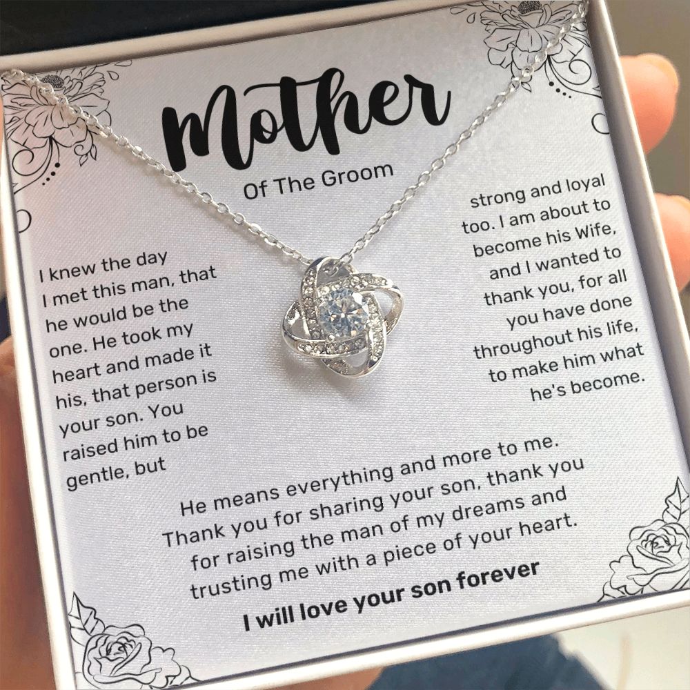 Necklace For Mother Of The Groom Gifts From Bride Bonus Mom Jewelry Gift for Women Mother in Law Sterling Silver Love Knot Necklace, Wedding Gifts For Step Mom, Mother-In-Law, Thank You Gift for Mom