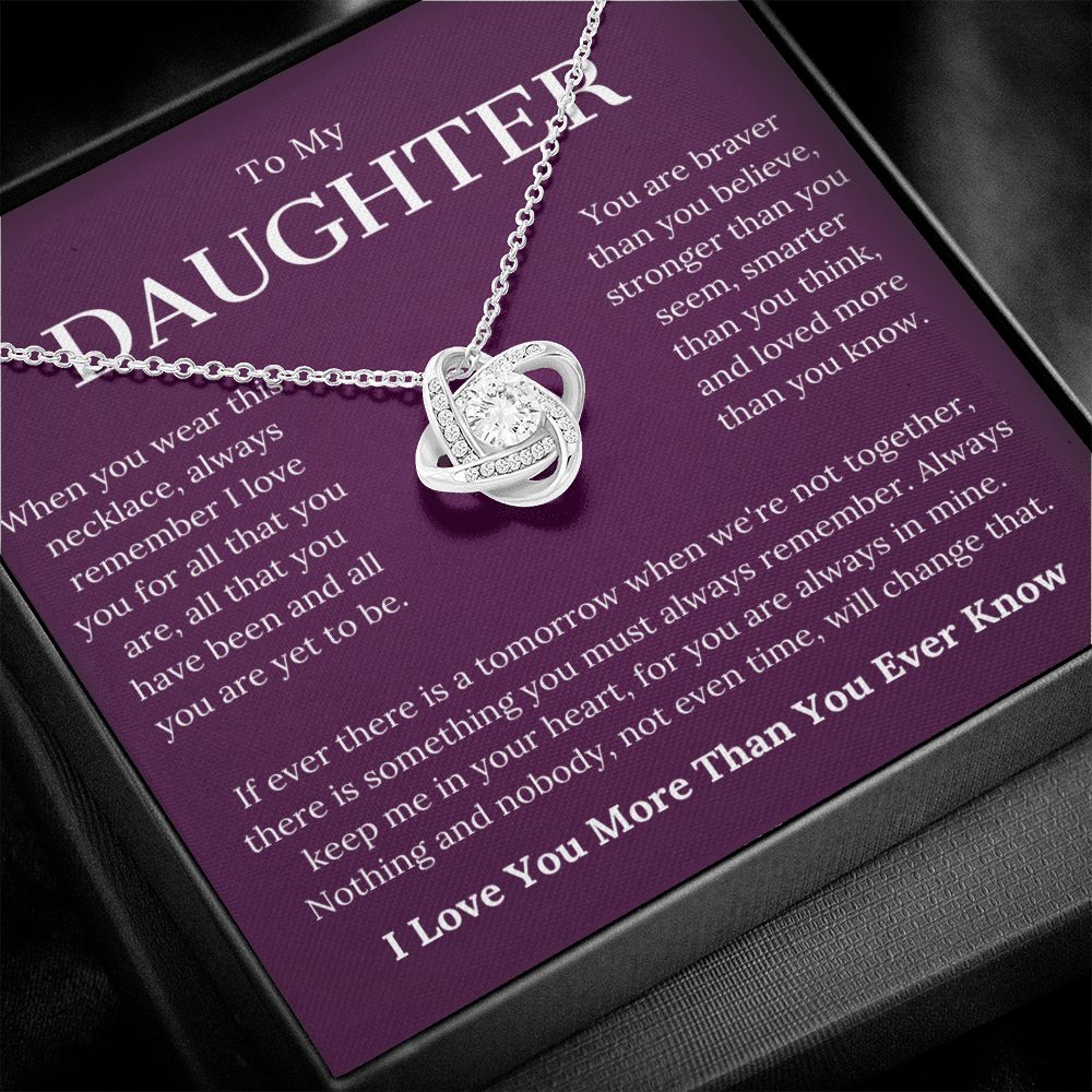 To My Daughter Gifts From Dad Mom, Birthday Gifts For Daughter From Dad Love Knot Necklace,Christmas Mothers Valentines Day Graduation Wedding Jewelry Pendant Gift For Teen Girls Women