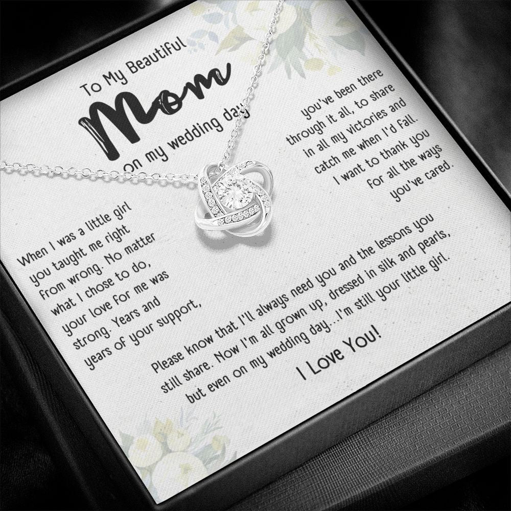 To My Mom on My Wedding Day Necklace From Bride, Mother of the Bride Gift From Daughter, Mother of the Bride Necklace From Bride, Sterling Silver Love Knot Necklace For Women, Jewelry Gifts for Her