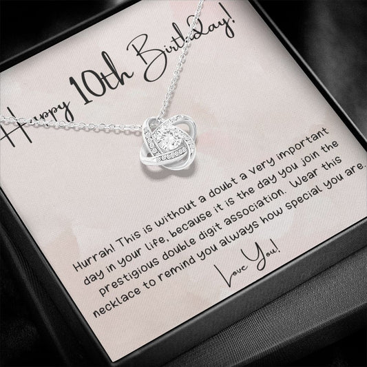 Happy Birthday Gifts For Women Girls Necklace, 10th Birthday Gifts With Meaningful Message, Birthday Gifts for Daughter, Sister, Friends, Granddaughter, Love Knot Pendant Necklace, Birthday Jewelry