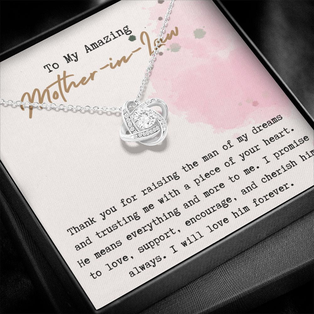 To My Mother In Law Necklace, Love Knot Necklace for Mother In Law, Mother Of The Groom, Bonus Mom, Mother Daughter, Christmas Graduation Mother's Day Wedding Birthday Gift From Daughter In Law