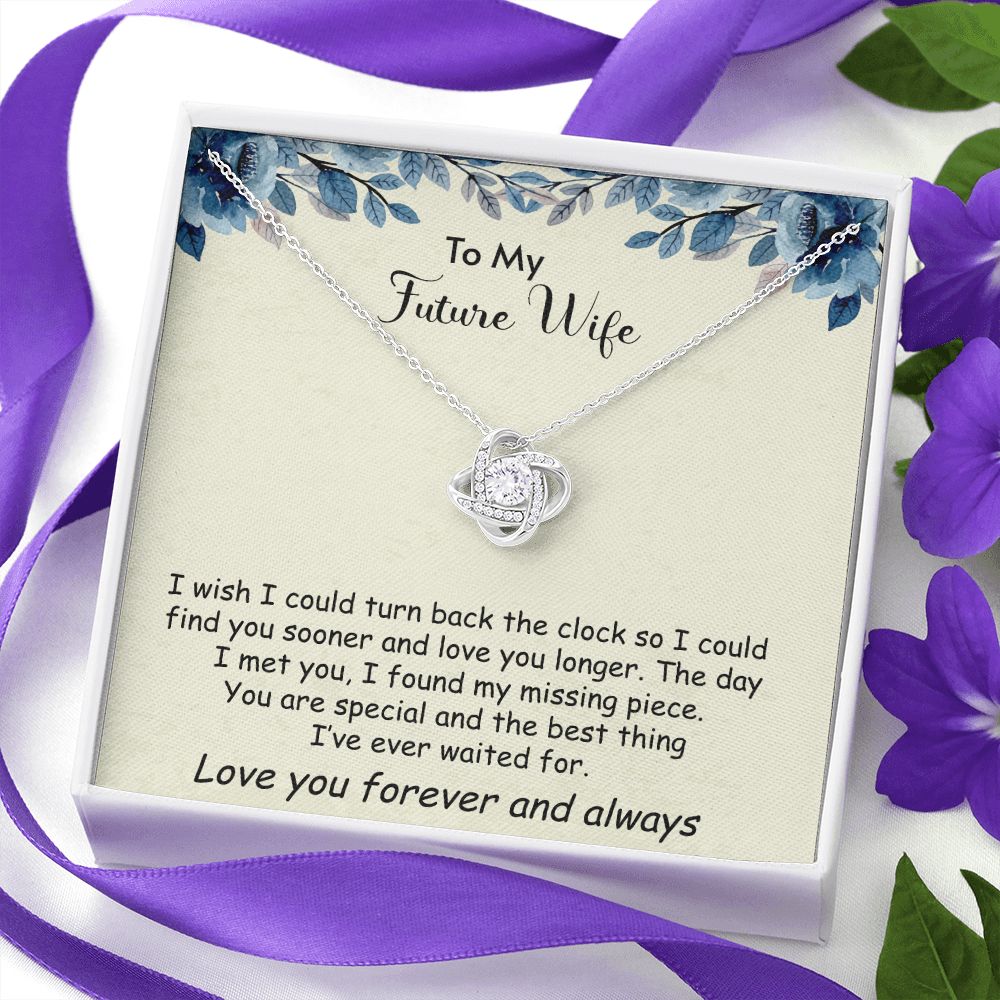 To My Future Wife Necklace Christmas Valentines Mothers Day Anniversary Birthday Love Knot Jewelry Gifts With Message Card Box Personalized Present Pendant for Future Wife Soulmate Girlfriend Fiance