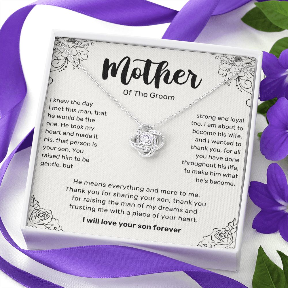 Necklace For Mother Of The Groom Gifts From Bride Bonus Mom Jewelry Gift for Women Mother in Law Sterling Silver Love Knot Necklace, Wedding Gifts For Step Mom, Mother-In-Law, Thank You Gift for Mom