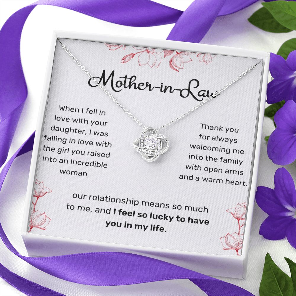 Mother In Law Necklace From Son In Law Gift, Gifts for Mom, Bonus Mom Necklace From Son, Love Knot Necklaces For Women, Groom Gifts for Her On Christmas Mothers Day Wedding Anniversary Birthday