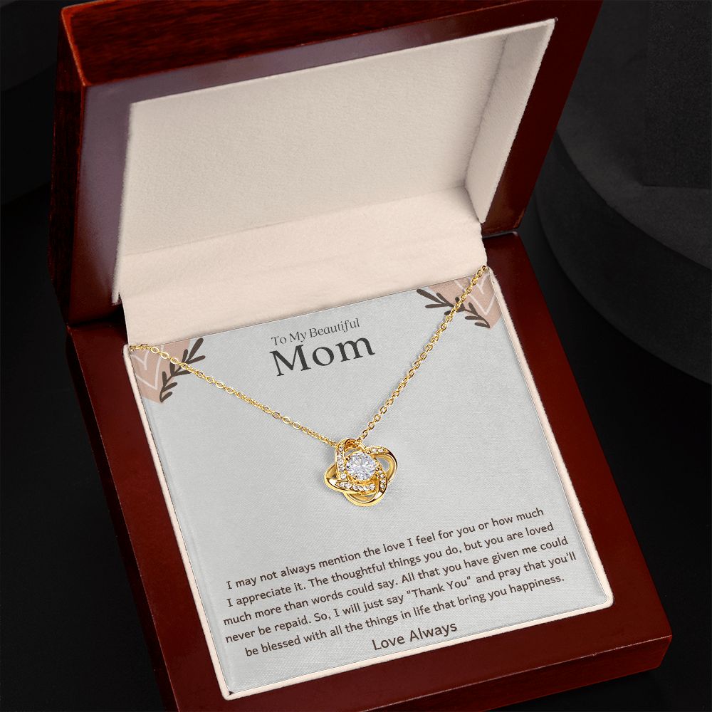 To My Mom Thank You Love Knot Necklace