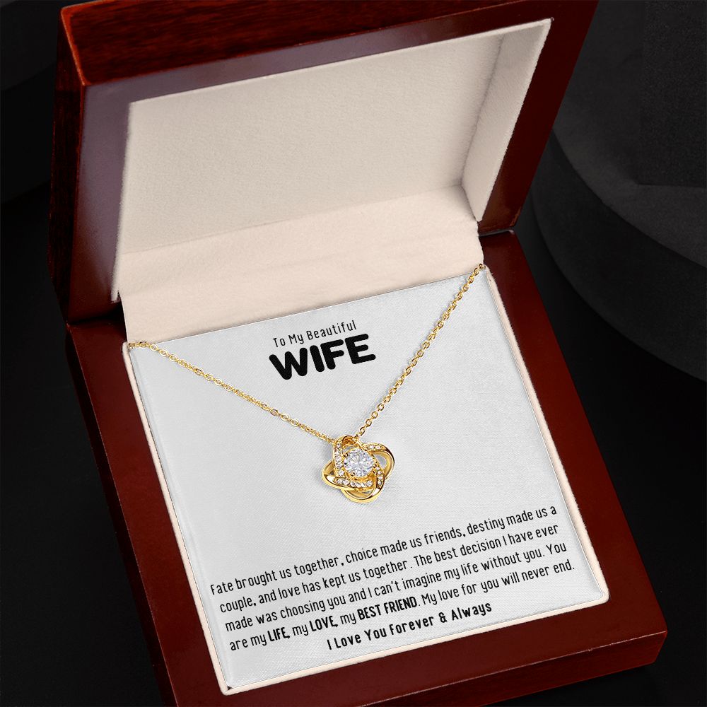 To My Beautiful Wife Fate Love Knot Knecklace Gift