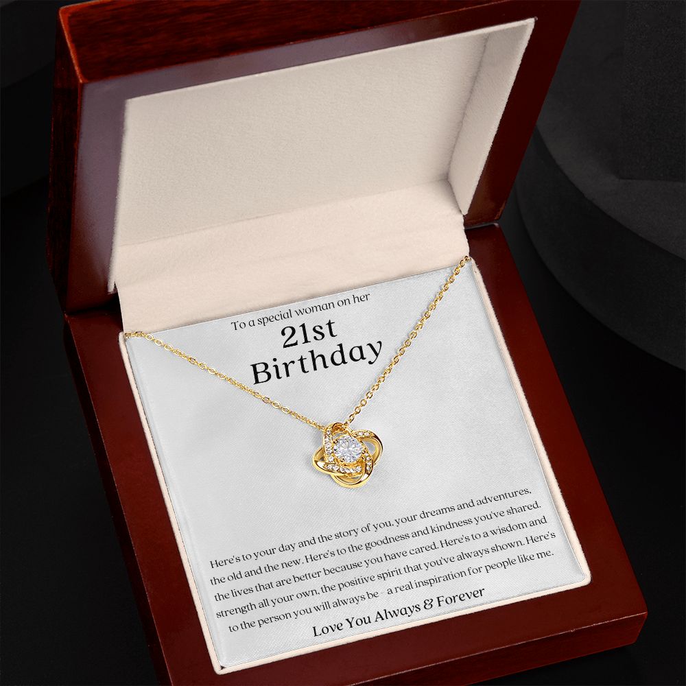 21st Birthday Strength Love Knot Necklace