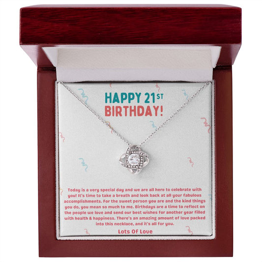 Happy 21st Birthday Special Day Love Knot Necklace