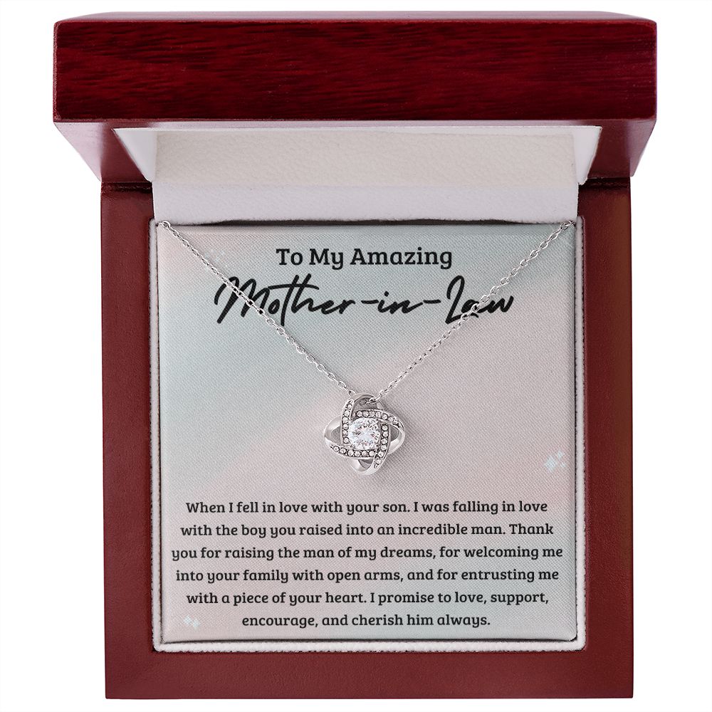 Love Knot, To My Mother-In-Law Gift From Daughter-In-Law, Mother-In-Law Necklace, White Gold Plated Jewelry Pendant Mother In Law Christmas Graduation Mothers Day Anniversary Birthday Gifts for Women