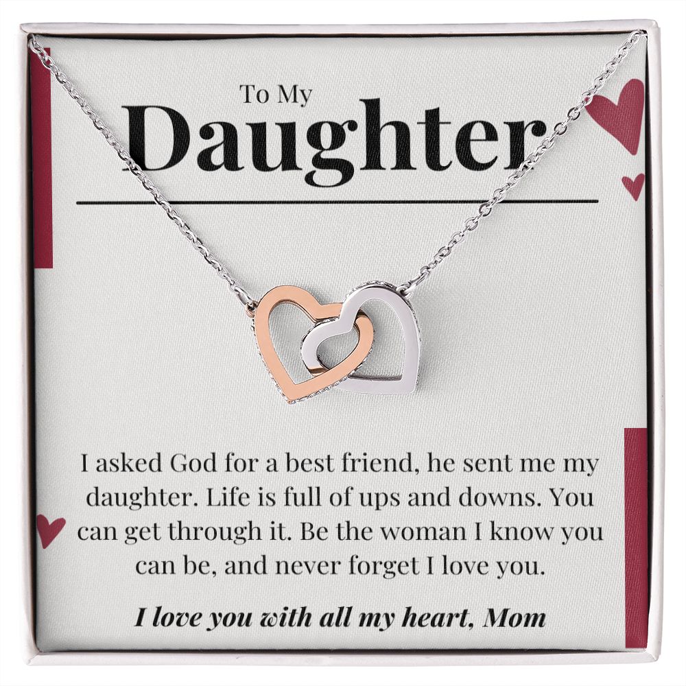 Daughter Gift from Mom Necklace, To My Daughter Necklace, Best Loving Cute Gift For Daughter, Birthday Christmas Graduation Mothers Valentines Day Anniversary Gift From Mom Parents,Interlocking Hearts