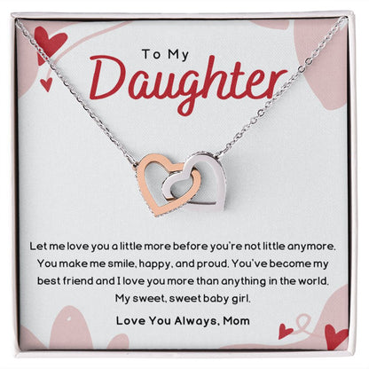 Daughter Gift From Mom Necklace Sterling Silver, To My Daughter Necklace From Mother, Daughter Gifts for Christmas Birthday Wedding Graduation Mothers Valentines Day Pendant Jewelry,Interlocking Hearts