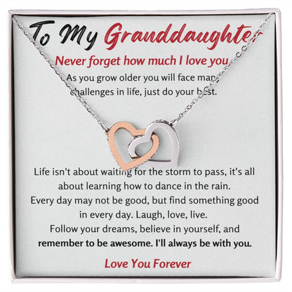 Granddaughter Necklace - Follow Your Dreams - Interlocking Hearts