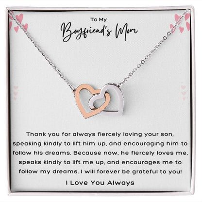 To My Boyfriends Mom, Encouraging Interlocking Hearts Necklace